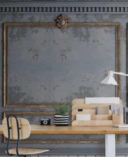 dark gray and gold panel effect wallpaper