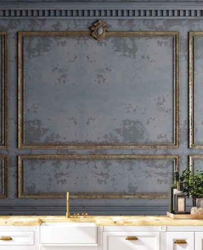 dark grey and gold panel effect wallpaper