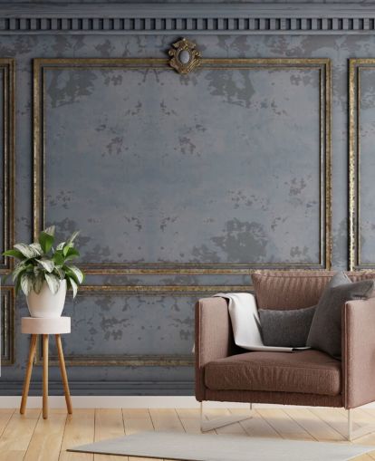 papier peint effet panneau gris foncé et doré