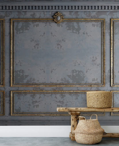 dark gray and gold panel effect wallpaper