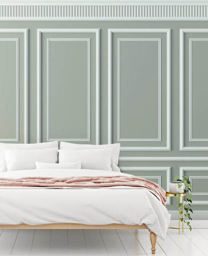 papel pintado con efecto panel gris y blanco