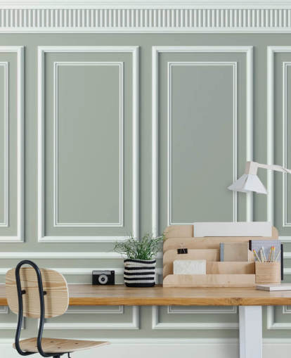 papel pintado con efecto panel gris y blanco