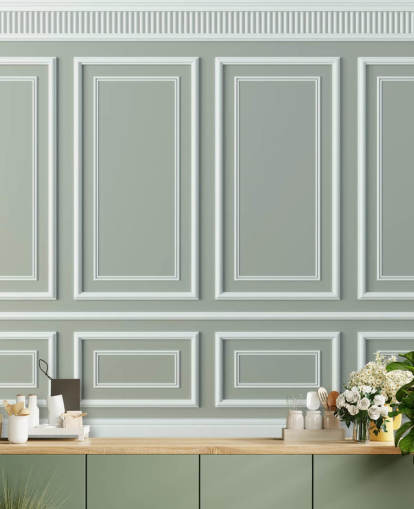 grey and white panel effect wallpaper