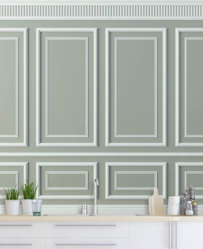 papel pintado con efecto panel gris y blanco