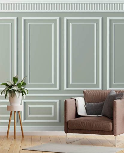 grey and white panel effect wallpaper