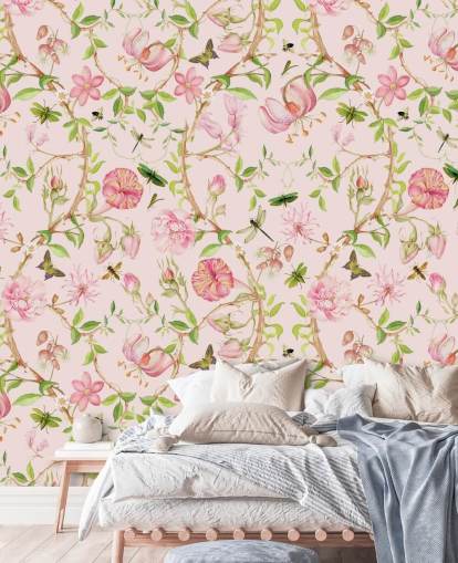 papel de parede floral rosa