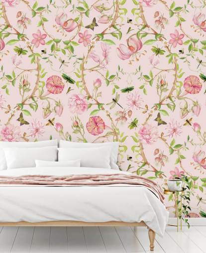 papel pintado floral rosa