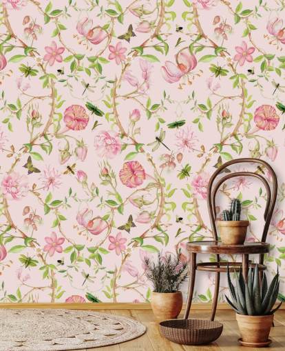 papier peint à fleurs roses