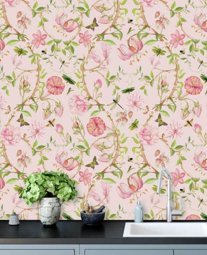 papier peint à fleurs roses