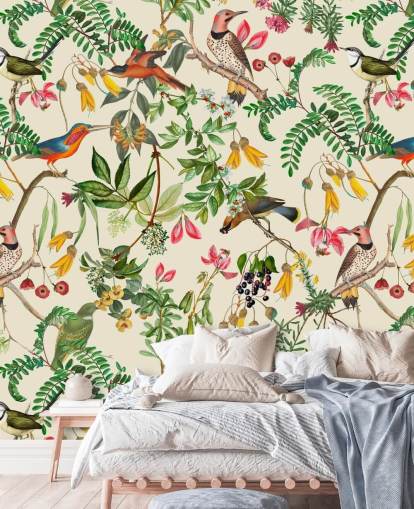 papier peint oiseaux colorés