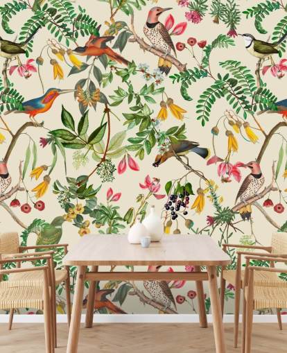 papier peint oiseaux colorés