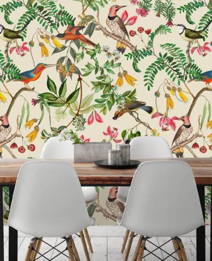 papel de parede pássaros coloridos