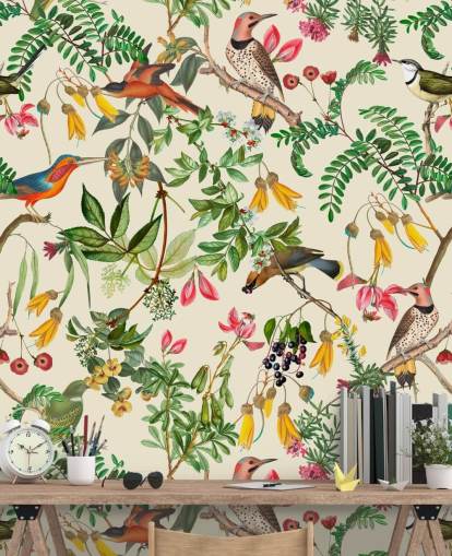 kleurrijke vogels behang