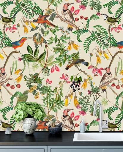 papier peint oiseaux colorés