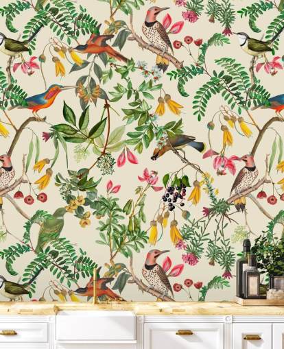 papier peint oiseaux colorés