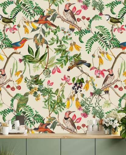 papier peint oiseaux colorés