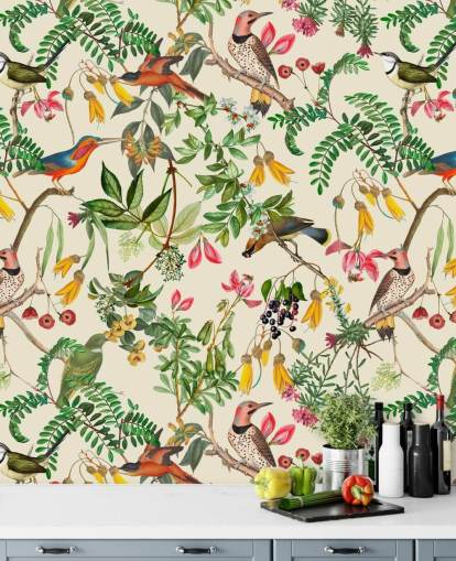 kleurrijke vogels behang