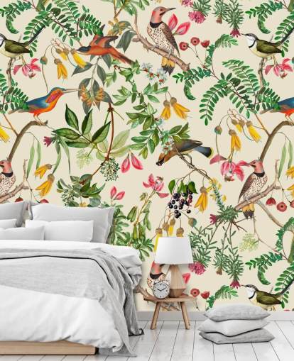 kleurrijke vogels behang