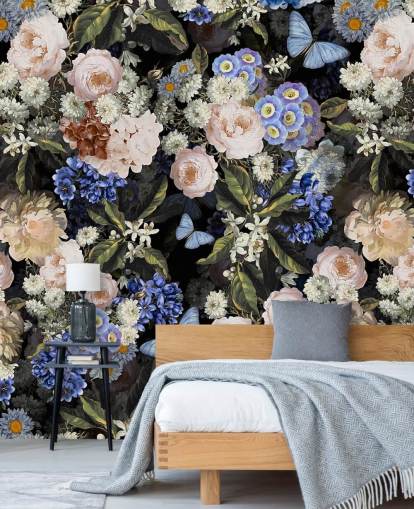 blå och benvit blomma tapet blå och benvit blomma tapet