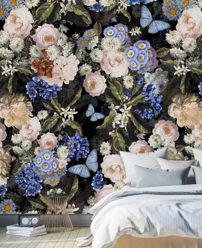 blue and off-white flower wallpaper blue and off-white flower wallpaper