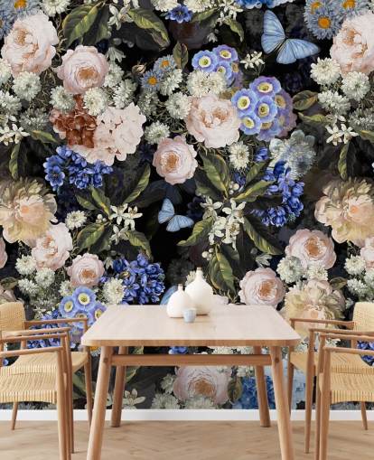 blue and off-white flower wallpaper