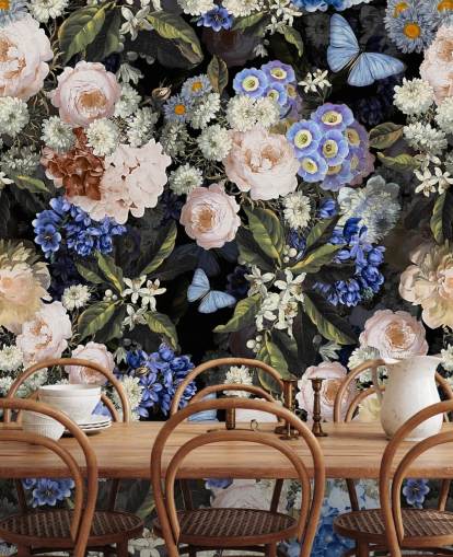 blue and off-white flower wallpaper