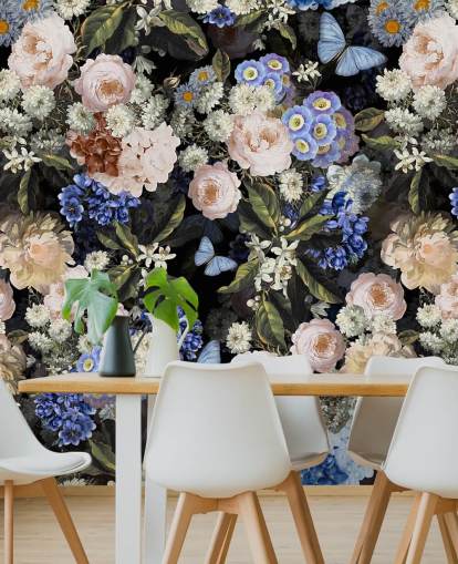 blå och benvit blomma tapet blå och benvit blomma tapet