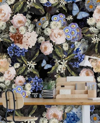 blå och benvit blomma tapet blå och benvit blomma tapet