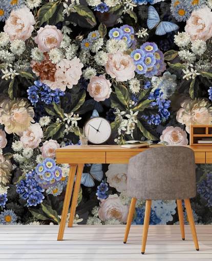 blue and off-white flower wallpaper