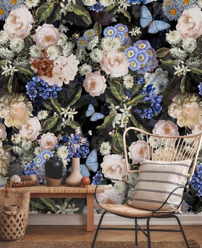 blue and off-white flower wallpaper