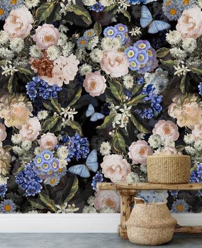 papel pintado flor azul y blanquecino papel pintado flor azul y blanquecino