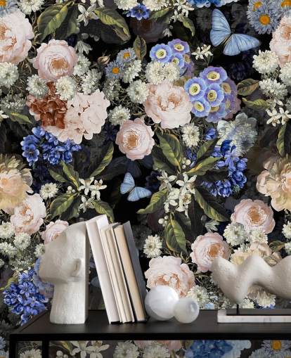 blue and off-white flower wallpaper