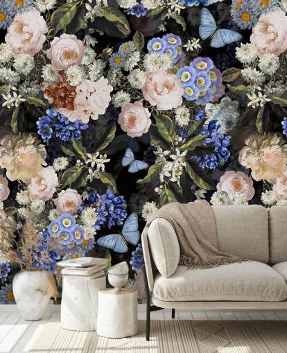 blue and off-white flower wallpaper blue and off-white flower wallpaper