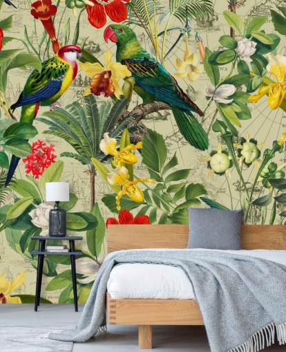 papel pintado colorido pájaro tropical