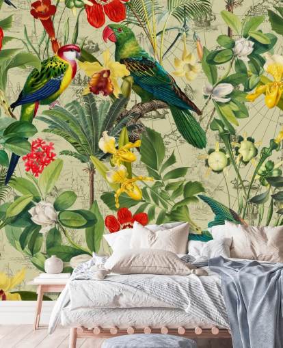 kleurrijk tropisch vogelbehang