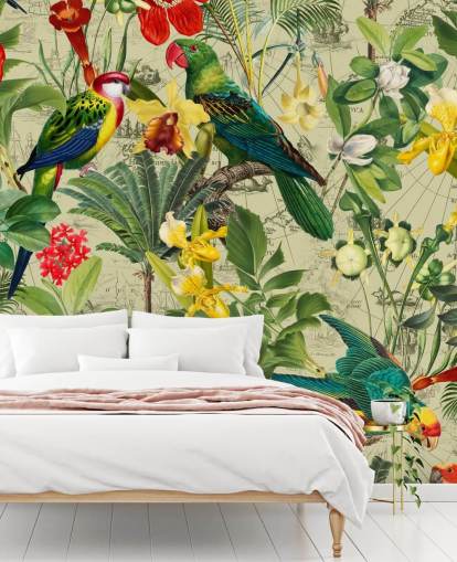 kleurrijk tropisch vogelbehang