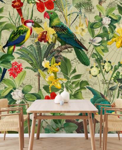 bunte tropische Vögel Tapete