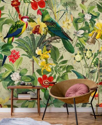 papel pintado colorido pájaro tropical