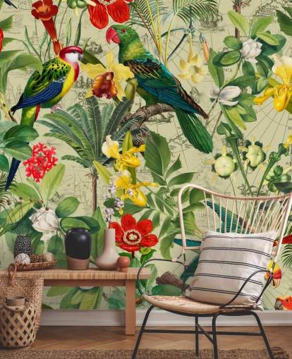 carta da parati colorata uccello tropicale