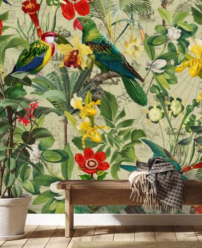 carta da parati colorata uccello tropicale
