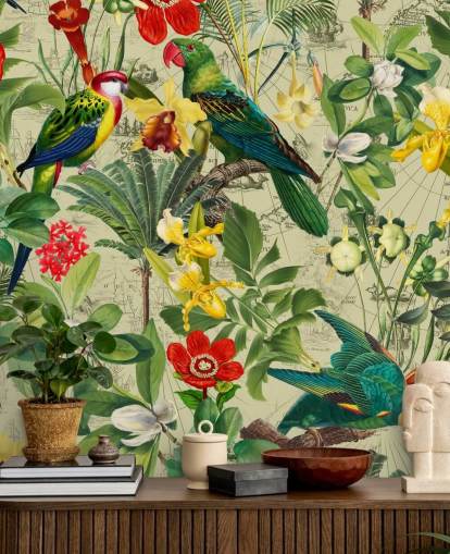 papel pintado colorido pájaro tropical