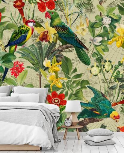 papier peint coloré oiseaux tropicaux