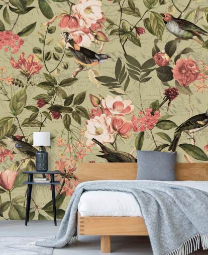 papier peint oiseaux et fleurs