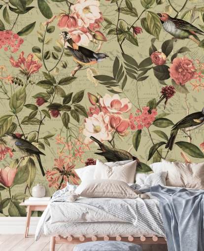 birds and flowers wallpaper
