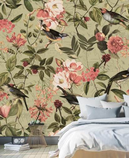 birds and flowers wallpaper