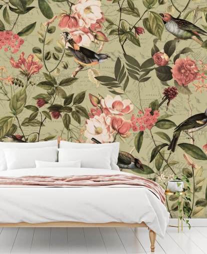 birds and flowers wallpaper