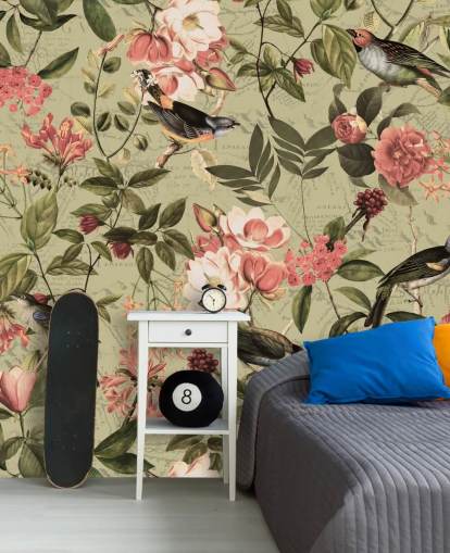 birds and flowers wallpaper