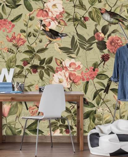 birds and flowers wallpaper