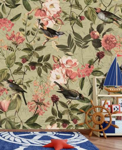 birds and flowers wallpaper