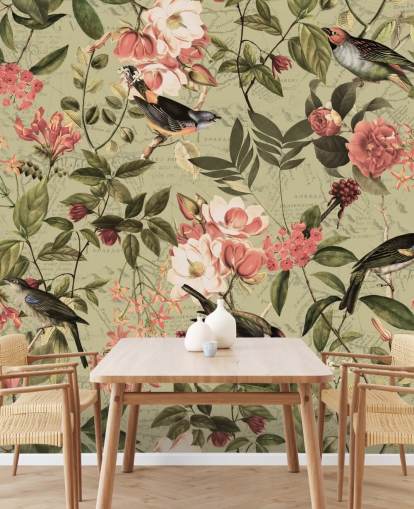 birds and flowers wallpaper